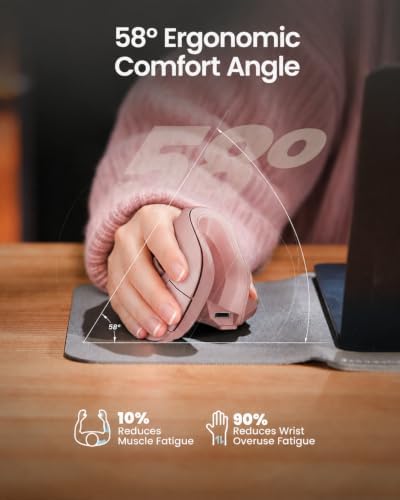 ProtoArc EM11 NL Wireless Ergonomic Vertical Mouse, Rechargeable, Pink - Image 7