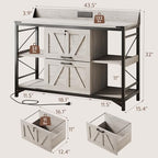 44" File Cabinet, Lateral Filing Cabinet for Home Office with 2 Drawers, Office Storage Cabinet with Lock and Key, Wooden Printer Stand with 4 Storage Shelves and Power Outlets, Office Furniture, Grey - Image 2
