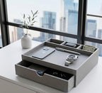 Leather Desk Organizer, Desktop Storage Box with Drawers, Organizer Made of Leather Material for Household Guest rooms - Image 3