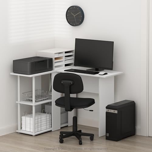 Furinno Abbott L-Shape Desk with Bookshelf, 41.14 (W) x 28.94 (H) x 34.45 (D) inches, White/White - Image 2