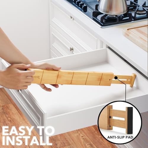 SpaceAid Bamboo Drawer Dividers with Inserts and Labels, Kitchen Adjustable Drawer Organizers, Expandable Organization for Home, Office, Dressers, 10 Dividers with 24 Inserts (17"-22" Natural) - Image 6