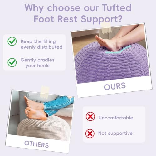 Hobestluk Stuffed Pouf Ottoman Footrest,Round Footstool,Small,Purple - Image 4