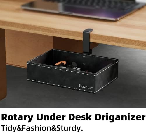 Under Desk Drawer, Clamp on Desk Organizer Hanging Desk Storage PU Leather - Image 2