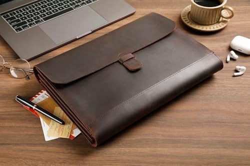 Genuine Leather File Folder, Accordian File Organizer, Leather Document Holder Resume Folio for Men & Women-Dark Brown-Custom - Image 3