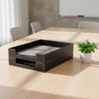 Desk File Tray Leather Document Holder Paper Letter Organizer with Front Notch for A4 Files and Detail Suitable for Office desks Home Studies Hotels, Blue - Image 5