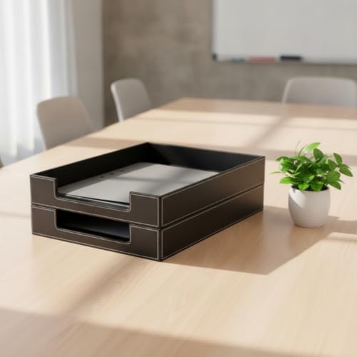 Desk File Tray Leather Document Holder Paper Letter Organizer with Front Notch for A4 Files and Detail Suitable for Office desks Home Studies Hotels, Blue - Image 5