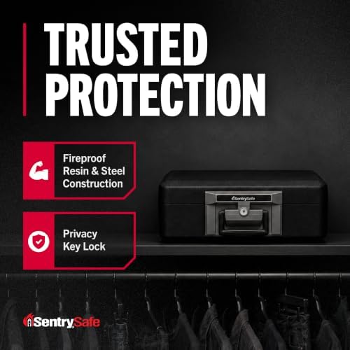 SentrySafe Fireproof Safe Box with Key Lock, Chest Safe with Carrying Handle to Secure Money, Jewelry, Documents, 0.25 Cubic Feet, 6.3 x 15.3 x 12.1 Inches, 1160 - Image 3