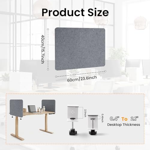 2-Pack Felt Desk Dividers, Clamp-On Panels, 16 x 24 Inch, Light Gray - Image 2