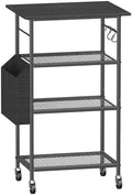 MAHANCRIS 4-Tier Printer Stand, Rolling Printer Table on Wheels, Industrial Storage Stand with Side Pocket, Wooden Tabletop, 2 S-Shaped Hooks, for Home Office, Black PTBK2601 by MAHANCRIS