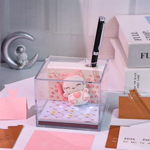 3D Calendar 2027, Desk Time Piece Calendar 2027,Tear-Away 3D Paper Art Notepad w LED Lights,Creative 3D Memo Artsy Pad Calendars, DIY Paper Carving Gift (Jumping Cat) - Image 3