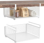 Under Shelf Storage Basket, Hanging Wire Basket with 1.13 Inches Thick Clips for Kitchen, Pantry or Laundry Room, Under Cabinet or Desk Storage Organizer, White, 13.75" L-Solid Bottom, 2 Pack by SHINEWON