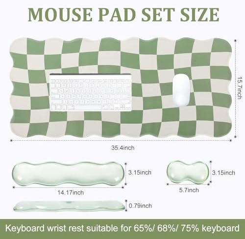 L-SPOUTTO Green Checkered Mouse Pad Set,Scalloped XXL Desk Mat Set - Image 5