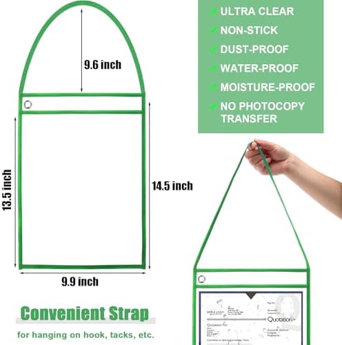 Geyee 50 Pack Job Ticket Holders Work Order Plastic Sleeves,Green - Image 2