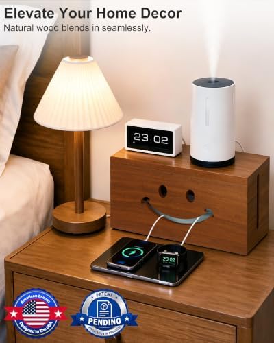 Solid Wood Cable Management Box, Cute Smile Cord Hider Box for Desk - Image 4