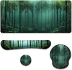 Mystic Forest Desk Mat Set Green Fog Woodland Mouse Pad with Wrist Rest 4in1 Desk Mat for Desktop Ergonomic Computer Desk Arm Wrist Anti-Slip Computer Ergonomic Mouse Pad Home Office Gaming by Unknown