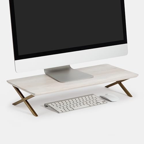 Anji Mountain Monitor Stand for Desk - Desktop Organizer & Laptop Riser, Ergonomic Monitor Riser, Space-Saving, Durable, Easy Assembly & Ideal for Home & Office,White Wash, 24-Inch, Classic by AnjiMountain