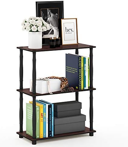 Furinno Turn-N-Tube 3-Tier Compact Multipurpose Shelf Display Rack with Classic Tube, Dark Cherry/Black by Furinno-FitsYourSpaceFitsYourBudget