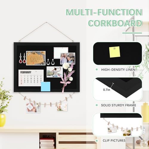 DOLLAR BOSS Double-Sided Bulletin Boards with Linen, 24"x18" Black Cork Board - Image 2