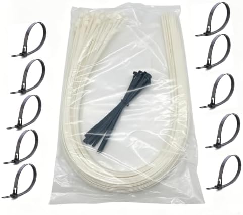 36 Inch Heavy Duty White Zip Ties 50 Pack, Industrial Nylon Cable Ties Extra Long Self-Locking Wire Ties for Automotive, Home, Garden & Electrical Use + 10 Bonus 8 Inch Black Releasable Zip Ties by Unknown