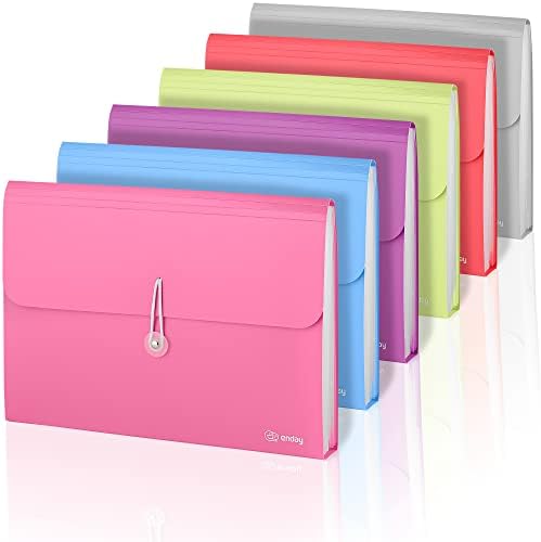 Accordion File Organizer, 7 Pocket Expanding File and Cover Folder with Labels, Plastic Portable Desktop Letter A4 Paper, in Red, Green, Pink, Blue, Purple, Multicolor, (6 Pc) – By Enday by Enday