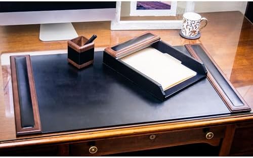 Dacasso Walnut and Leather Desk Set, 3-Piece - Image 2