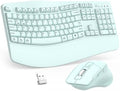 Wireless Keyboard and Mouse Combo, 2.4G Ergonomic Wave Key(Mint Green) by Unknown