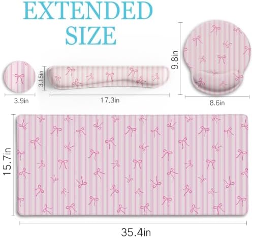 LIMKRIAN Pink Striped Mouse Pad Desk Mat Set, Cute Back to School Supplies - Image 6