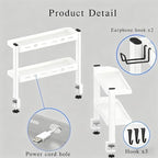 Clamp on Desk Shelf White, 2-Tier Office Desk Shelves Organizer, 17in Small Shelf for Top of Desk with Headphone Holder, Hooks, Desktop Storage Rack for Home Workspace, Study Rooms, Gaming Accessories - Image 4