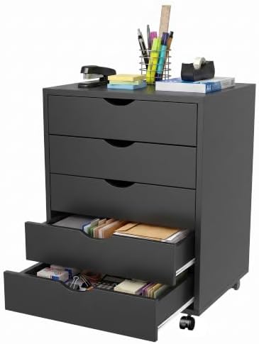 5 Drawer Mobile File Cabinet, Under Desk Storage Cabinet with Wheels by Hexago