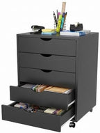 5 Drawer Chest, Under Desk Storage Mobile File Cabinet with Wheels, 5 Office Drawer for Home & Office Printer Stand, Black by ALPEN