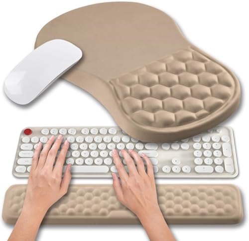 Hokafenle 2 in 1 Ergonomic Mouse Pad Wrist Support & Wrist Rest for Computer Keyboard Set, with Relieve Carpal Tunnel Pain Massage Bulge and Full Memory Gel Design (2In1 Set, Sand Color) by Hokafenle