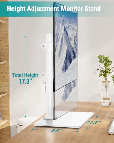 MOUNT PRO Single Monitor Stand Fits Max 32 inch Screen, Free-Standing Computer Desk Stand, Display Mount with Height Adjustable, Swivel, Tilt, Rotation, VESA Monitor Stand 100x100, White - Image 2