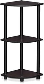 Furinno TURN-N-TUBE Corner Shelf, 3-Tier Corner Bookshelf, Display Storage Shelves with Open Shelves, for Organization and Storage, Living Room, Home Office, Garage, Dark Walnut by Furinno-FitsYourSpaceFitsYourBudget