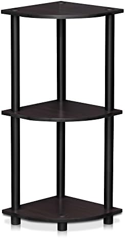 Furinno TURN-N-TUBE Corner Shelf, 3-Tier Corner Bookshelf, Display Storage Shelves with Open Shelves, for Organization and Storage, Living Room, Home Office, Garage, Dark Walnut by Furinno-FitsYourSpaceFitsYourBudget