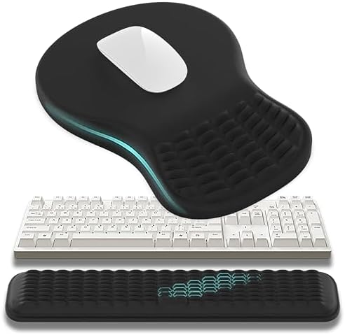 MEKASS Ergonomic Mouse Pad and Keyboard Wrist Rest Set, Super Soft Memory Foam Desk Wrist Support for Computer Keyboard, Non-Slip Arm Palm Rests Cushion for Typing Gaming Office Laptop Mac (Black) by Mekass