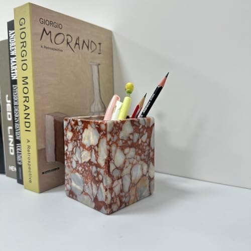 Natural Calacatta Red Marble Makeup Brush Holder, Pen Holder - Image 3
