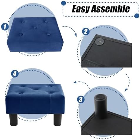 BRIAN & DANY Small Foot Stool, Velvet Foot Stools with Legs, Stable Small Footstool for Living Room, Royal Blue - Image 5