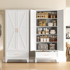 COFaR Metal Storage Cabinet, Farmhouse Storage Cabinet with 2 Doors and 4 Adjustable Shelves - 71" White Kitchen Pantry Storage 5-Tier Tall Steel Cabinets Locker for Kitchen, Living Room, Dining Room by COFAR
