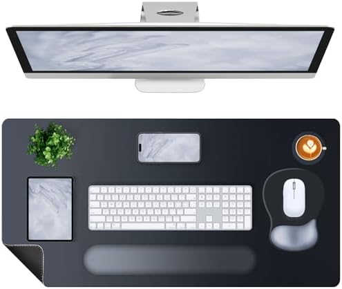 4-in-1 Large Gaming Mouse Pad, Keyboard Wrist Rest Pad & Wrist Support Mousepad Set, Extended Desk Pad Waterproof Desk Mat Protector for Home Office Decor Study Game 35.4×15.7 Inches Big I Black by NXZGO