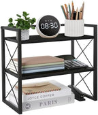 YINMIT Desktop Shelf Organizer, 2 Tier Office Shelves, Wood Desk Organizer Storage Rack and Freestanding Display Shelf for Office, Dormitory, Home(Black) by YINMIT