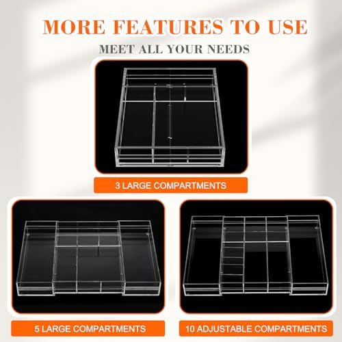 Briwooody Clear Acrylic Drawer Organizer Expandable,10 Compartments,Medium - Image 4