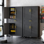 GAIOUS 74” Tall Metal Garage Storage Cabinet with Wheels and Drawer, Steel File Cabinet for Home Office, Tool Cabinet with 4 Locking Doors and 3 Adjustable Shelves, Rolling Cabinet for Garage-Black - Image 2