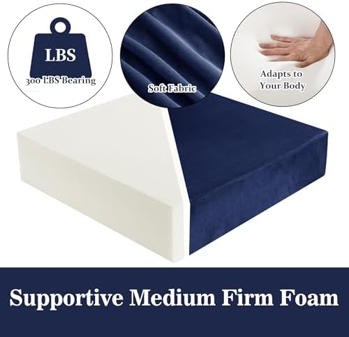 HOMBYS Foam Recliner Chair Cushions for Elderly, 4" Thick Chair Pads with Back Support for Office, Non-Slip Medium Firm Seat Cushion with Lumbar Pillow (Sapphire Blue, 13" Backrest) - Image 3