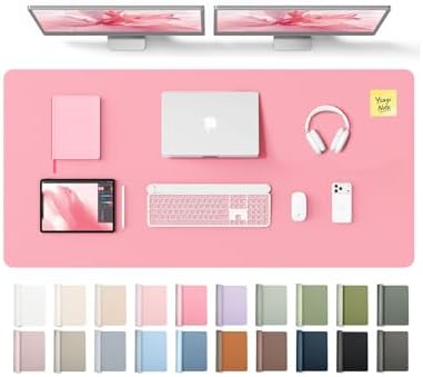 YSAGi Leather Desk Pad Protector, Office Desk Mat, Large Mouse Pad, Non-Slip PU Leather Desk Blotter, Laptop Desk Pad, Waterproof Desk Writing Pad for Office and Home (Pink, 55" x 24") by YSAGi