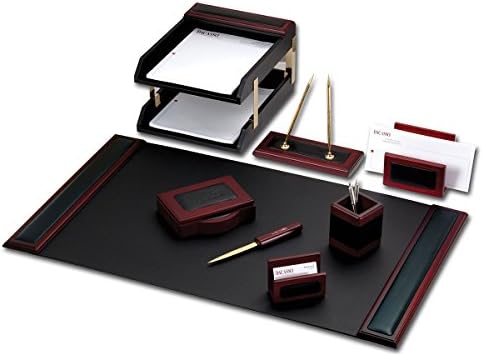 Dacasso Rosewood and Leather Desk Set, 10-Piece - Image 2
