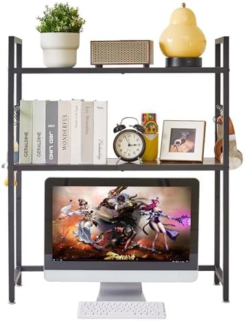 IBUYKE Office Desktop Shelf Organizer Computer Storage Rack Adjustable Desk Bookshelf Display Shelf for Office Home Dormitory,Brown UTMZ004H by IBUYKE