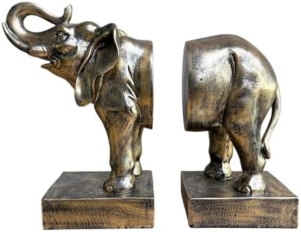 Elephant Book Ends Decorative Bookends for Shelves, Animal Elephant Bookends for Bookshelf Decor, Decorative Book Stoppers for Home Office Library by Dwelloria
