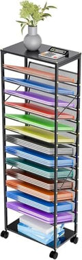 Ekisemio 15 Tier Rolling File Cart, Sturdy and Durable Desk File Organizer with Metal Mesh Letter Tray, Heavy-Duty Rolling Clutter Cart for Office, Home, School, Black by Ekisemio
