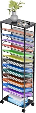 Ekisemio 15 Tier Rolling File Cart, Sturdy and Durable Desk File Organizer with Metal Mesh Letter Tray, Heavy-Duty Rolling Clutter Cart for Office, Home, School, Black by Ekisemio