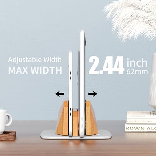 AFOOYO Vertical Laptop Stand - Dual Slots Wooden Adjustable Laptop Holder,Desktop Dock Compatible with All MacBook, Surface,Chromebook,Dell & More(Beechwood) - Image 3